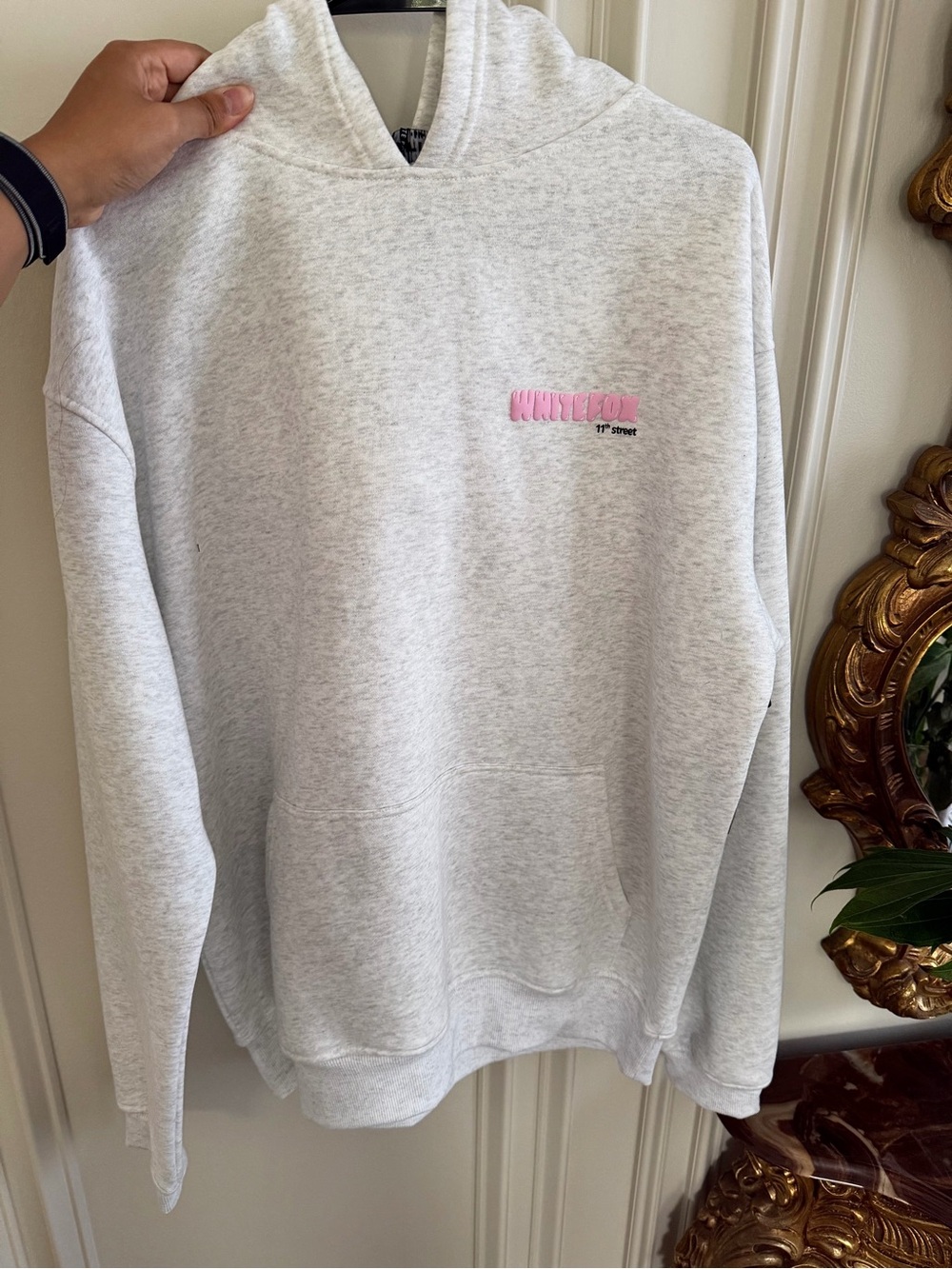 White Fox Boutique Light Gray Graphic Hoodie with Pink & Leopard Print🎀 - Picture 2 of 3